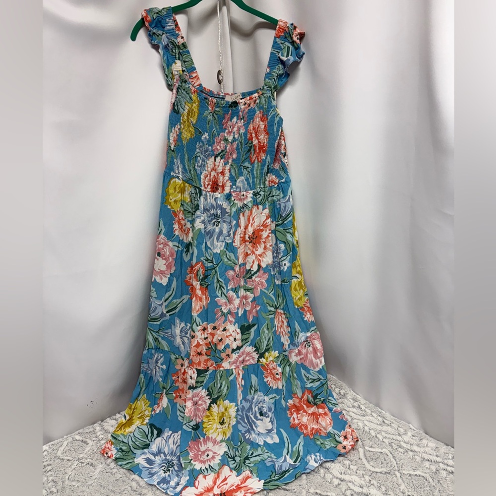Blue Floral Ruffle Strap Maxi Dress